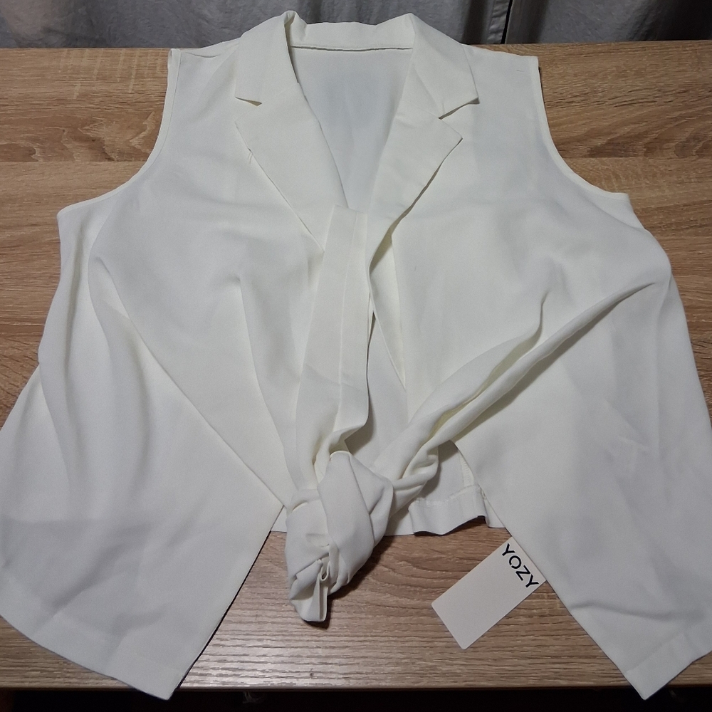YOZY Ivory Sleeveless Blouse with Tie-Front